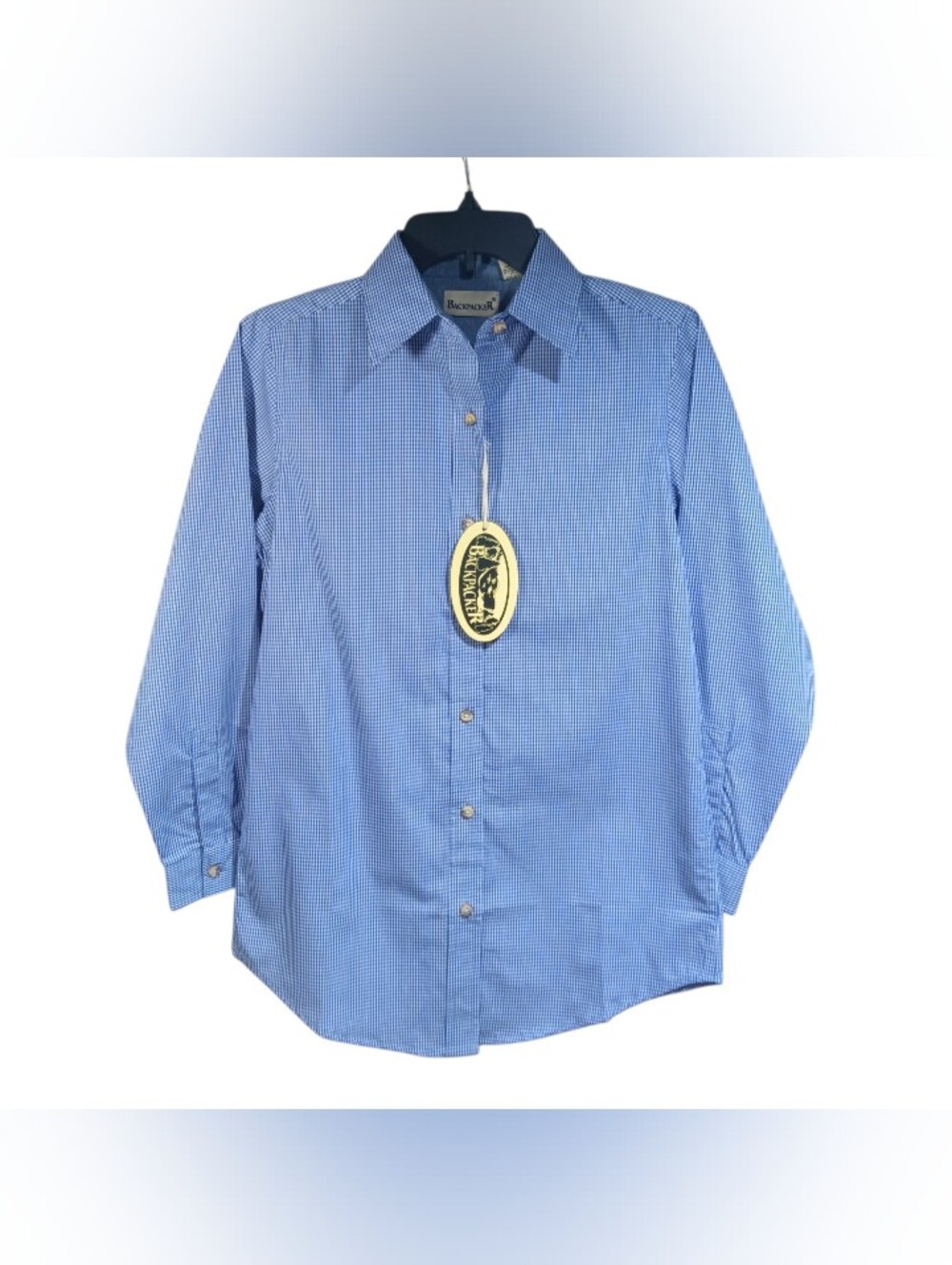 NWT Backpacker Blue Micro Check Button Down Shirt Ladies S - Picture 3 of 8